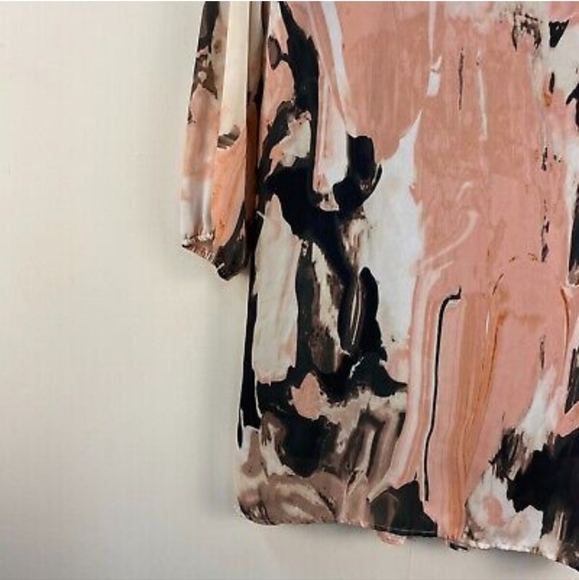 Bar III Dress Pink Black V Neck Woven Lined Tie Waist 3/4 Sleeves - Picture 7 of 12